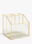 John Lewis Ribbed Glass Make Up Organiser, Gold/Clear