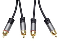 PremiumCord HQ Câble Cinch, 2X Fiche Cinch vers 2X Fiche Cinch, Câble de Connexion Audio Vidéo, pour TV Téléphones Portables MP3 HiFi, Blindé, Connecteur Métal, M/M, Longueur 1,5 m