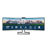 Philips 499P9H- 49 Inch Curved Dual QHD Monitor, 70Hz, 5ms, VA, WebCam, Speakers, USB-C Dock, KVM, Height Adjust (5120 x 1440, 450 cd/m², HDMI/DP 1.4/USB 3.1 / USB-C)