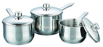 Buckingham Professional Induction Stainless Steel Set of 3 Deep Saucepans with Lid, Cooking Pot, 16 cm / 2.0 L, 18 cm / 2.8 L & 20 cm / 3.8 L ….. Premium Quality