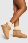 Womens Ultra Mini Embroidered Cosy Boots - Beige - 8, Beige