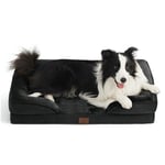 Bedsure Large Dog Sofa Bed - Washable Orthopedic Dog Beds and Couch with Removable Flannel Zipper Cover, Black, 89x63x16cm