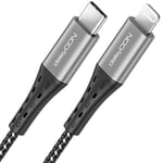 deleyCON 0,5m USB-C à Lightning 8 Pin Nylon Câble de Charge & Données Chargement Ultra Rapide Certifié MFi pour Apple iPhone 14 13 12 11 Pro Max Mini Connecteur Métallique Livraison de Puissance