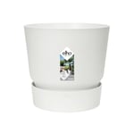 Elho Greenville Rond 14 - Pot De Fleurs avec Un Réservoir d'eau Intégré - Interieur & Extérieur - Plastique 100% Recycle - Ø 14.0 x H 13.4 cm - Blanc/Blanc