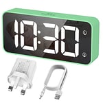 HERMIC Digital Alarm Clock Bedside Mains Powered Large Digital Led Display, Full-Range Brightness Dimmer, Adjustable Alarm Volume, Snooze, Dual Alarm, 12/24H, USB Charging Port, Easy to Use Green-1