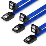 3X 50Cm Sata 3 Nylon Câble Set Câbles De Donnés 6 Gbit/S Câbles De Branchement Carte Mère Disque Dur Hdd Ssd 1 Connecteur S-Ata Coudé À 90° Bleu[X907]