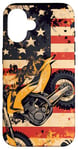 Coque pour iPhone 16 Drapeau américain Art déco jaune pour moto Dirt Bike Braap