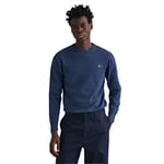 GANT Men's Classic Cotton C-Neck Sweater, Dark Denim Blue Melange, M