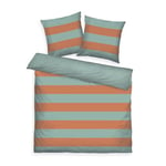 TOM TAILOR Housse de Couette, 2*80x80 cm + 200x220 cm, 100% Coton/renforcé, avec motif réversible et zip de qualité coloré, BOLD STRIPES Orange, turquoise (Warm Coral & Fresh Sage)