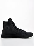 Converse Leather Hi Top Trainers - Black, Black/Black, Size 11, Women