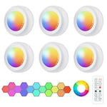 Vicloon Lampe de Placard RGBW,6PCS Spot LED Autocollant Murale RGBW Lampe de Armoire Rechargeable par USB RGB 4/16 Couleurs Dimmable pour Penderie/Placard/Étagère/Entrée/Cuisine/Passage