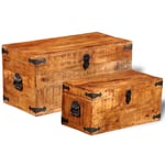 2 coffres de stockage bois brut de manguier Banc Meuble de rangement vidaXL