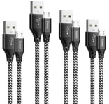 Lot de 4 câbles micro USB, 2 x 1 m, 2 x 2 m, charge rapide en nylon pour téléphone portable Android Samsung Galaxy S7, S6, J7, Note 5, Xiaomi, Huawei, Wiko, Motorola, Nokia, Kindle, etc.