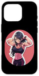 Coque pour iPhone 16 Pro Fille aux cheveux noirs de style anime et manga faisant preuve de souplesse dans une tenue de sport