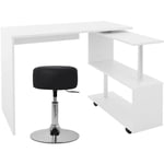 Ml-design - Bureau d'Angle Pivotant avec Tabouret, mdf Blanc Brillant, Bureau pc en l, 150x88x75 cm, 2 Étagères, Tabouret Rembourré en Matériau