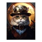 Cat In The Hat Steampunk Moggie Cute Fun Artwork Large Wall Unframed Art Poster Print Thick Paper 18X24 Inch