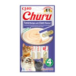 INABA Churu - Friandises pour Chats en Purée au Thon & Palourdes - Délicieux Snacks pour Félins - Texture Lisse et Onctueuse - Nourriture pour Chats - 4 Tubes x 14g