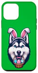 Coque pour iPhone 12 mini Adorable chien Husky de Sibérie avec oreilles de lapin pour Pâques