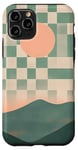 Coque pour iPhone 11 Pro Vert, damier, minimaliste, coucher de soleil, montagne, bohème, beige, désert