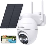 2K Camera Surveillance WiFi Exterieure sans Fil Solaire 360° PTZ Caméra Exterieur Solaire Batterie 2,4 GHz, Vision Nocturne Couleur, Détection PIR, Audio Bidirectionnel (Blanc)