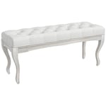 HOMCOM Banc Banquette capitonnée Style Classique 110 cm Bout de lit Rembourrée en Lin piètement Bois hévéa sculpté Blanc crème