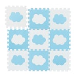 Relaxdays Tapis de Sol Puzzle bébé éveil, Motif Nuage, 18 pièces, Mousse sans polluants, LxP: 91,5 x 91,5cm, Blanc/Bleu