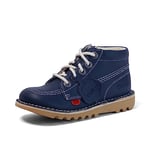 Kickers Junior Unisex Kick Hi Ve Leather Boots, Navy Blue, 1 UK