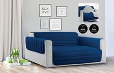 Italian Bed Linen Sogni e Capricci Waterproof Trendy Quilted Sofa Cover Dark Blue/Light Grey, 2 Places