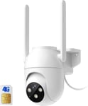 4G Lte Camera Surveillance Exterieur Avec Carte Sim 360° Ptz Camera Exterieur Sans Wifi Vision Nocturne Couleur 24/7 Alarme Maison Ai Motion Tracking Ip65(Chargé Par Câble) [Q116]