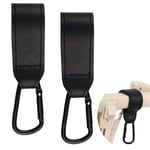 2 Pcs Black Baby Stroller Hooks, Heavy Duty Double-Row Leather Strong Adhesives, Portable Pram Travel Clips Essentials for Universal Baby-Stroller Shopping Changing Bag Car Hanging