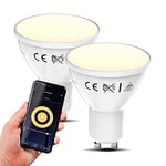 B.K.Licht lot de 2 ampoules connectées LED GU10, 5,5W, 350Lm, blanc chaud 2.700K, dimmables, commande vocale par App, iOS & Android, Smartphone contrôle par WiFi