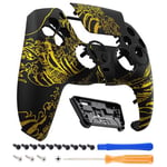 eXtremeRate LUNA Redesigned Front Shell Touchpad Compatible with ps5 Controller BDM-010 020 030 040 050, The Great GOLDEN Wave Off Kanagawa - Black Replacement Cover Compatible with ps5 Controller