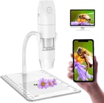 Microscope Numérique WiFi, Mini Microscope de Grossissement 50x -1000x,1080P HD 2.0 MP 8 LED USB Microscope Portable Digital Compatible avec Android iPhones Tablettes Windows Mac