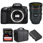 Canon EOS 90D + EF 24-70mm f/2.8L II USM + SanDisk 128GB Extreme PRO UHS-I SDXC 170 MB/s + LP-E6N + Sac | Garantie 2 ans