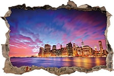 pixxp Rint 3D WD 2667 _ 92 x 62 New York Skyline à Crepuscule percée 3D Sticker Mural Mural en Vinyle, Multicolore, 92 x 62 x 0,02 cm