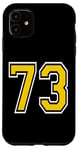 Coque pour iPhone 11 Numéro 73 en jaune, noir, blanc, version de poche