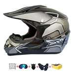 Casque Moto Cross Enfant,Casque Moto Enfant Adoptez Un Design Cool Casque Downhill pour Enfants avec Gants/Lunettes/Masque/Filet à Elastique(6 PCS) Convient pour Toutes Les Saisons (57-58CM)