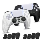 Newseego Case [2 Pack] for PS5 Game Controller, [Thicker Design] Soft Anti-Slip Silicone Skin Cover with 16 pcs Thumb Grips Full Protective Case for PlayStation 5 DualSense Controller (Black+White)