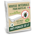 Housse intégrale matelas 160x200x30 cm Anti-Punaise de lit Fermeture à glissière Sans traitement chimique