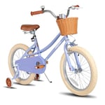 JOYSTAR Vélo 18 pouces pour enfants de 6 à 9 ans, vélo fille avec roues stabilisatrices et panier, violet