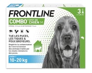 FRONTLINE 611045 Combo Chien - Anti Puces, Anti-Tiques - Protège L'Habitat1, Élimine Puces Pendant 8 Semaines-Tiques Pendant 4 Semaines - pour Chien 10 à 20 kg - Fabriqué en France -3 Pipettes Spot-On