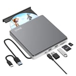 External CD DVD Drive, USB 3.0 & Type-C Portable CD/DVD +/-RW ROM Burner Rewriter with SD/TF & 2 USB Ports, Slim Optical DVD Player for Laptop Mac Macbook Pro Air PC Apple iMac Windows