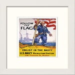 Lumartos, Vintage Poster Follow The Flag, Enlist In The Navy Contemporary Home Decor Wall Art Print, White Frame, 10 x 10 Inches