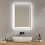 EMKE Miroir de Salle de Bain avec lumière LED, 50 x 70 cm, Miroir de Salle de Bain avec capteur de Mouvement, Anti-buée, 3 Couleurs de lumière réglables, arrêt Automatique après 1 Heure, IP44, Miroir