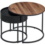 Tables Basses, Lot de 2, Tables d'Appoint Rondes, Tables Gigognes, Style Moderne, Rangement Discret et Plateau, pour Salon, Chambre, Balcon, Noyer