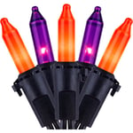 Orange & Lila Halloween-ljus med svart kabel, 66 fot 200 st UL-certifierade julgransljus, 2-pack 33 fot 100 st orange &