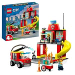 LEGO City 60375 La Caserne et le Camion des Pompiers, Jouet Vehicule d'Urgence,