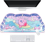 Tapis de bureau rose Puff Ball | Kawaii Cute Anime Keyboard Gaming PC Laptop | Large Super Smash Star Allies Forgotten Land Large Mat Mousepad | Pastel Pink Blue Desk Blotter Protector.[F1729]