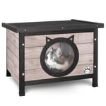 vounot Maison de Chat en Bois avec Toit Bitumé et Porte Design en Oreilles de Chat Maison de Toilette pour Chat Meuble de Bac à Litière Niche 57x45x43cm Gris