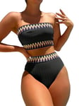 GORGLITTER Women's High Waisted Bikini Sets Bandeau Bathing Suit Two Piece Swimsuit Black S